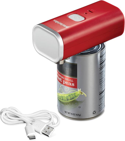 Proctor Silex Automatic Electric Can Opener, Hands Free Cordless Operation & USB Rechargeable, Self-Aligning, Cut Smooth Touch Lid Edges, Compact and Easy to Store, Red by ProctorSilex