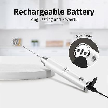 Zulay Kitchen Rechargeable Milk Frother Handheld Lux - Powerful 2-Speed Motor, Waterproof, 2000mAh Battery - Drink Mixer for Latte, Cappuccino, Matcha & Protein Powder - Snow White - Image 7