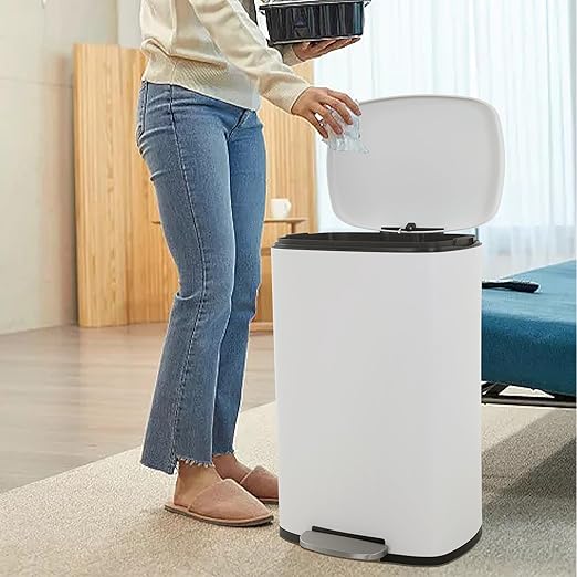 50 Liter Kitchen Trash Can with Lid, Stainless Steel 13 Gallon Trash Can with Foot Pedal and Plastic Inner Bucket, Fingerprint-Resistant Soft Close Lid Garbage Can, Odor Proof and Hygienic, White - Image 2