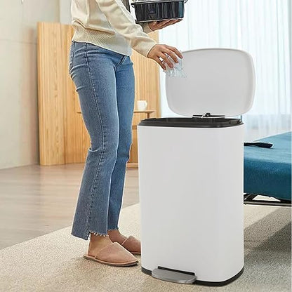 50 Liter Kitchen Trash Can with Lid, Stainless Steel 13 Gallon Trash Can with Foot Pedal and Plastic Inner Bucket, Fingerprint-Resistant Soft Close Lid Garbage Can, Odor Proof and Hygienic, White - Image 2