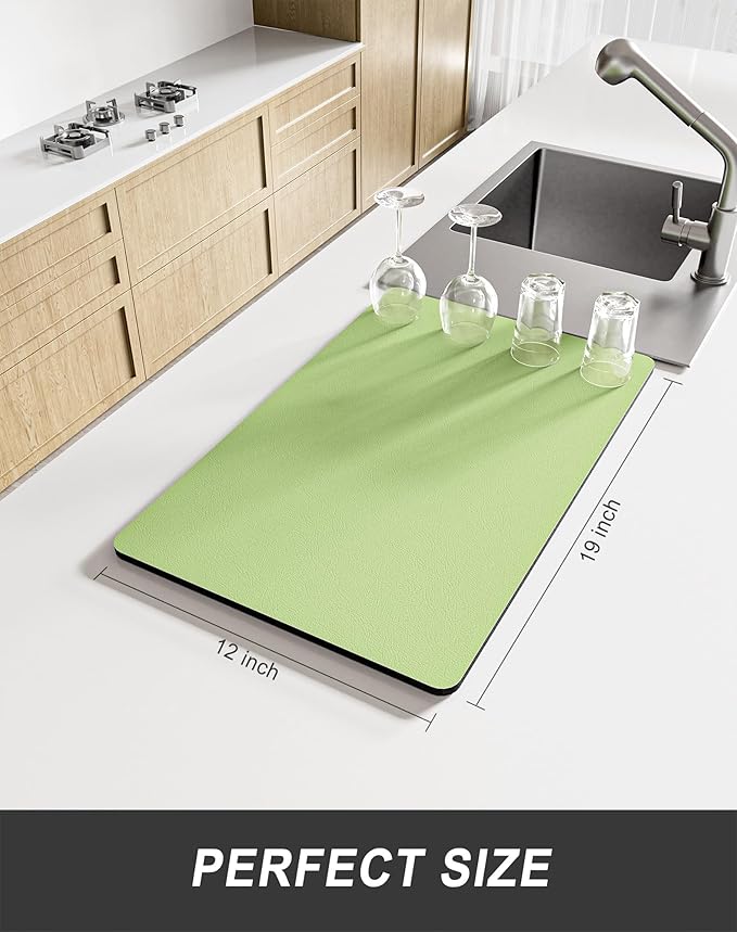 Rnivvi Dish Drying Mat for Kitchen Counter, 12 x 19" Super Absorbent Drainer Pad Easy Clean Dish Rack Pad, Non-Slip Heat Resistant Coffee Bar Mats for Coffee Machine Station Accessories Decor, Green - Image 2