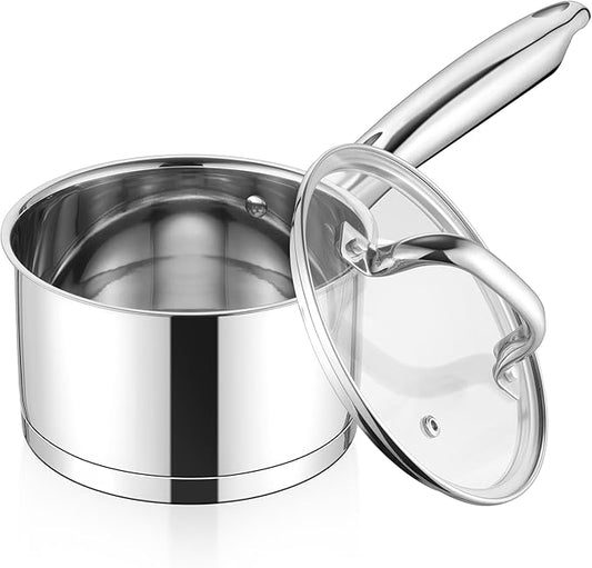 E-far Stainless Steel Saucepan with Lid, 3 Quart Sauce Pan Induction Pot for Cooking, Boiling, Compatible with All Stoves, Healthy & Non Toxic, Oven & Dishwasher Safe by E-far