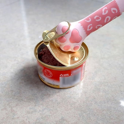 ScivoKaval Cat Food Can Lid Cover - Paw Shape Universal Pink Can Opener Set With One Lid and One Spoon