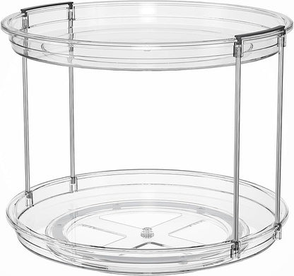LAMU Rotating Makeup Organizer for Vanity, 10.6in 2 Tier Lazy Susan Turntable Stackable Spinning Skincare Organizer Cosmetic Perfume Tray Display for Bathroom Counterop, Large Capacity, Clear - Image 9