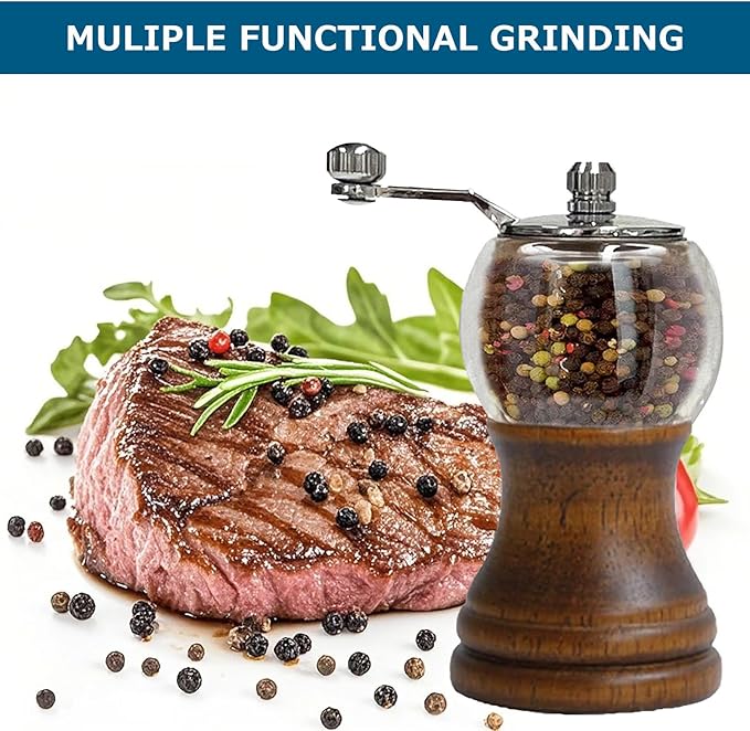 Salt and Pepper Grinder Set, Manual Pepper Grinder with Crank Handle, Adjustable Coarseness Pepper Grinder, Refillable for Sea Salt Black Pepper, Enjoy Fresh Ground Pepper Salts & Spices, Black-2-5in