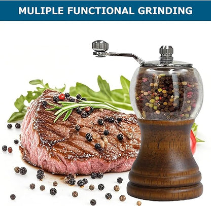 Salt and Pepper Grinder Set, Manual Pepper Grinder with Crank Handle, Adjustable Coarseness Pepper Grinder, Refillable for Sea Salt Black Pepper, Enjoy Fresh Ground Pepper Salts & Spices, Black-2-5in