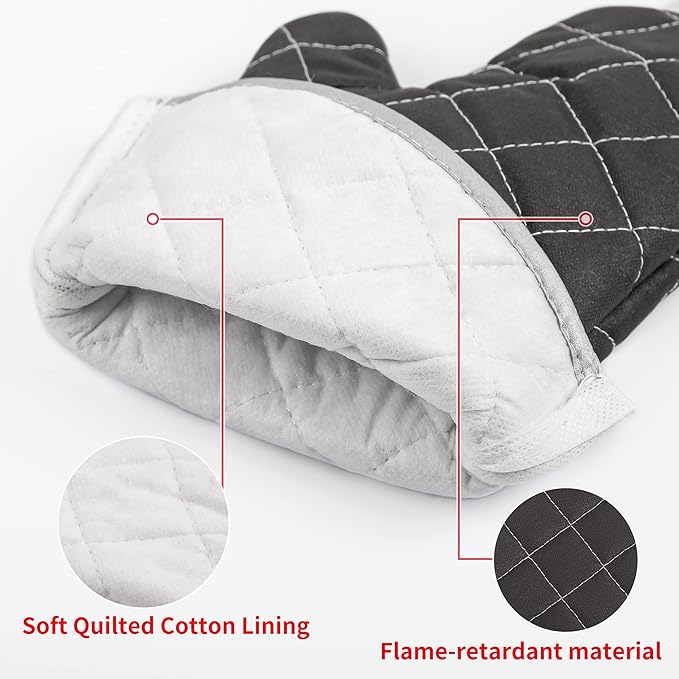 Oven Mitts Flame Retardant Mitts Heat Resistant to 425 °F 15 Inch Kitchen Mitt Black Color 2-Pack - Image 3