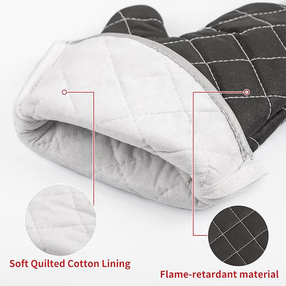 Oven Mitts Flame Retardant Mitts Heat Resistant to 425 °F 15 Inch Kitchen Mitt Black Color 2-Pack - Image 3