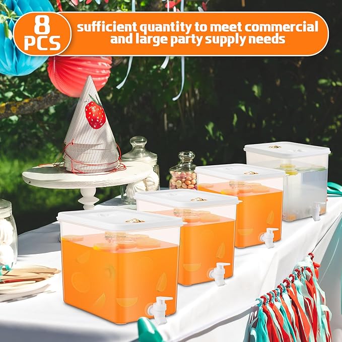 Domensi 8 Pack 2 Gallon Drink Dispenser for Fridge with Spigot Water Dispenser Leak Proof Lids Filter Screen Beverage Juice Container Sealed Plastic Lemonade Milk Cold Hot Drink Tea Jug for Party - Image 3
