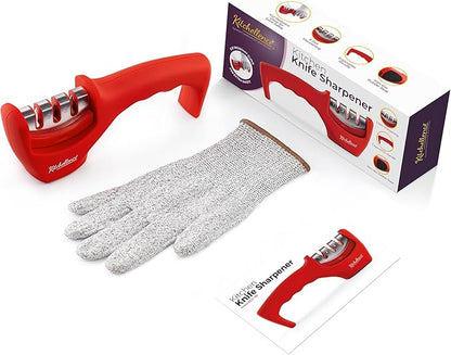 4-in-1 Kitchen Knife Accessories: 3-Stage Knife Sharpener Helps Repair, Restore and Polish Blades and Cut-Resistant Glove - Image 5