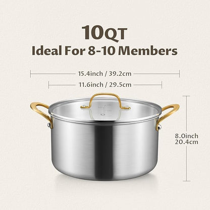 BEZIA 10 Quart 3-Ply Stainless Steel Stockpot, Soup Pot with Lid in Fully Clad Tri-Ply Stainless Steel, Even Heat Distribution, Cooking Pot with Handles, All Cooktops Compatible, Perfect for Stew - Image 2