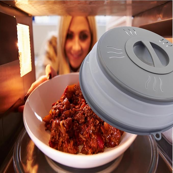 Microwave Splatter Cover Vented for Food, Microwave Plate Cover Splatter Guard & Colander, Fruit Vegetables Drainer with Hook Hole, Dishwasher-Safe,BPA-Free Silicone & Plastic (Grey)