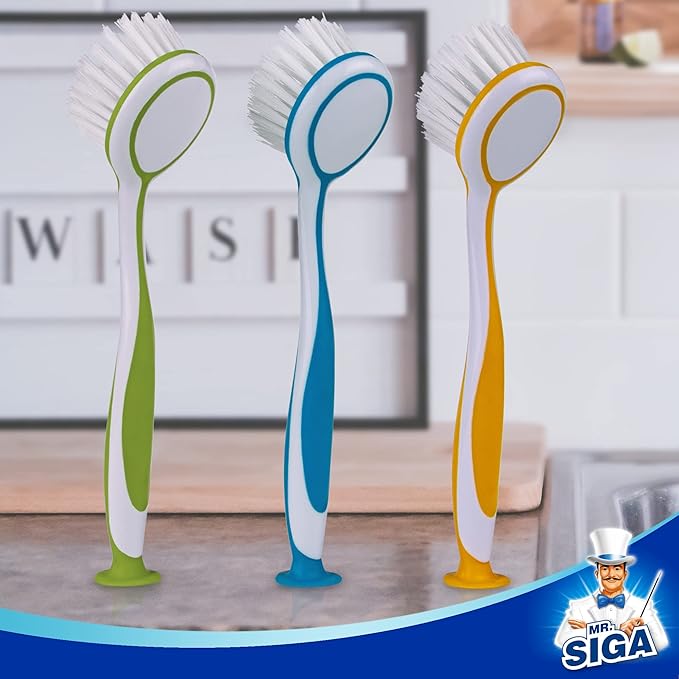 MR.SIGA Round Dish Brush, Size: Dia 5.5 x 25cm - Pack of 3 - Image 8