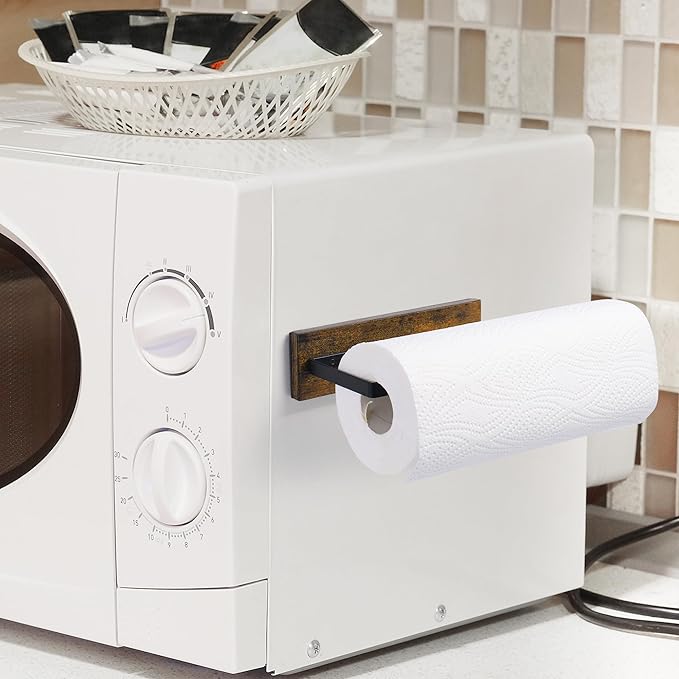 Magnetic Paper Towel Holder,Wood Farmhouse Heavy Duty Strong Magnet Backing for Toolbox,Grill,Microwave,Fridge,Garage - Fit for Large Size of Paper Towel Roll