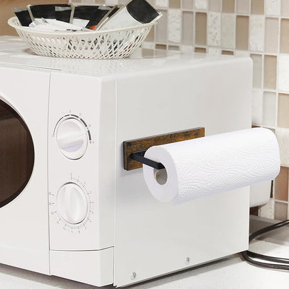 Magnetic Paper Towel Holder,Wood Farmhouse Heavy Duty Strong Magnet Backing for Toolbox,Grill,Microwave,Fridge,Garage - Fit for Large Size of Paper Towel Roll