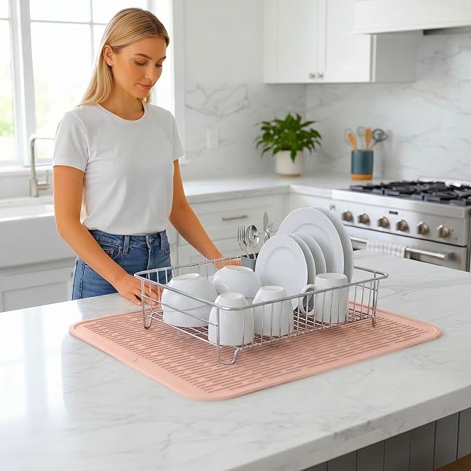 MicoYang Silicone Dish Drying Mat for Multiple Usage,Easy clean,Eco-friendly,Heat-resistant Silicone Mat for Kitchen Counter or Sink,Refrigerator or Drawer Liner Pink 2XL 24 inches x 18 inches - Image 6