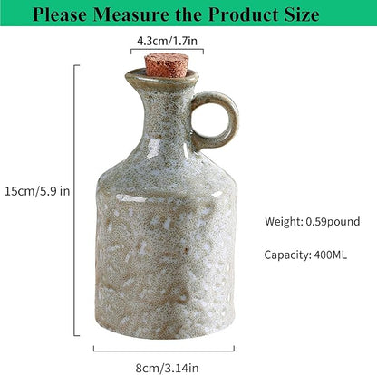 Ceramic Olive Oil Dispenser with Cork Stopper, Reactive Glaze Texture Oil Bottle, Leak - Proof Small Spout for Kitchen, Great for Storing Vinegar, Wine, Soy Sauce, Lemon Juice (GREEN) - Image 2