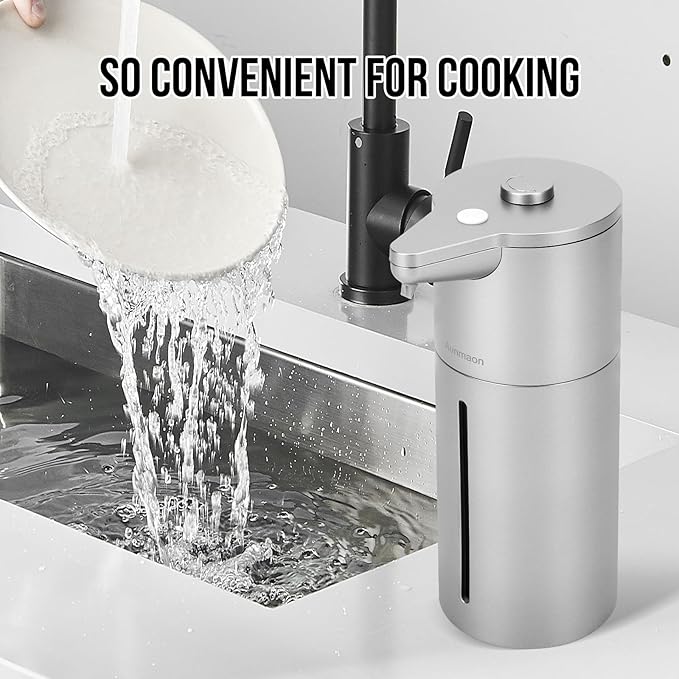 Aunmaon Automatic Soap Dispenser Touchless,Upgrade Adjustable Volume for Thick and Thin Liquid Battery Hand Soap Dispenser,Dish Soap Dispenser Kitchen Bathroom,Auto Soap Dispenser Hands Free Silver