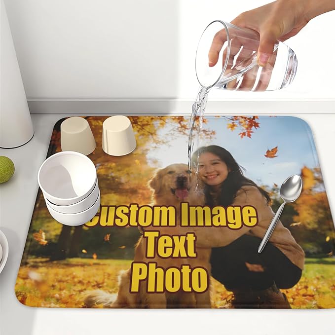 Personalized Dish Drying Mat for Kitchen Counter,Customized Drying Mats with Photo Text Image 16 x 18 Inch with High Absorbent Microfiber Drainer Mat for Coffee Bar - Image 6