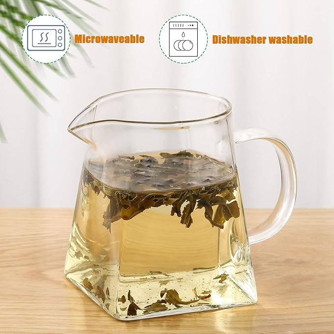 Leinuosen 2 Pcs Glass Pitcher Elegant Shaped Glass Tea Pitcher Coffee Milk Creamer Pitchers Creative Milk Frothing Pitchers Frother Cup Creamer Jug(350 ml,Square Style)