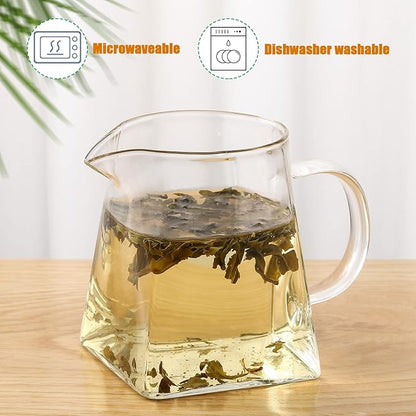 Leinuosen 2 Pcs Glass Pitcher Elegant Shaped Glass Tea Pitcher Coffee Milk Creamer Pitchers Creative Milk Frothing Pitchers Frother Cup Creamer Jug(350 ml,Square Style)