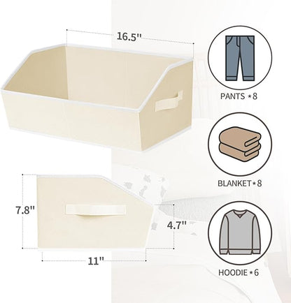 Homsorout Clothes Organizers and Storage - Fabric Cube Bins with Handles, Storage Baskets for Shelves, Trapezoid Collapsible Boxes for Home, Dorm, Office, 10 Pack, Beige - Image 7