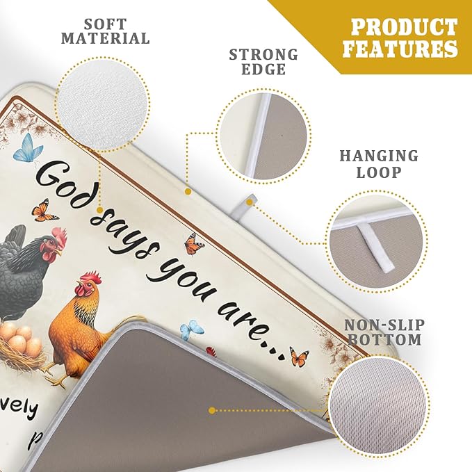 Farmhouse Rooster Dish Drying Mat - Vintage Chicken Absorbent Microfiber Dish Drying Pad for Kitchen Coffee Bar - Image 4