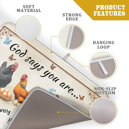 Farmhouse Rooster Dish Drying Mat - Vintage Chicken Absorbent Microfiber Dish Drying Pad for Kitchen Coffee Bar - Image 4