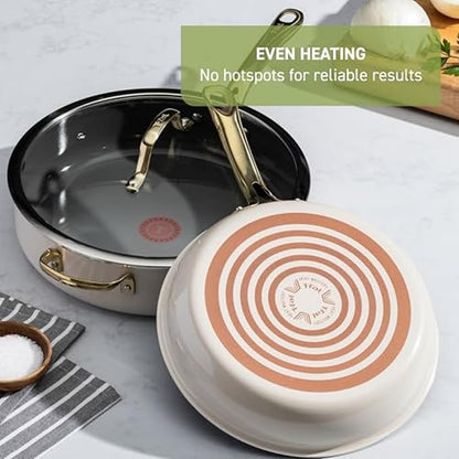 T-Fal Preserve Ceramic Nonstick Saute Pan with Lid 5.5 Qt, Oven and Broiler Safe up to 350°F Cookware, Frying Pan, Stay-Cool Handle, Skillet Pots and Pans, Beige - Image 6