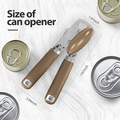 Safring Can Opener Manual, Heavy Duty Stainless Steel Smooth Edge Can Opener With Soft Touch Handle, Oversized Handheld Easy Turn Knob, Multi-Function Bottle Opener, Coffee