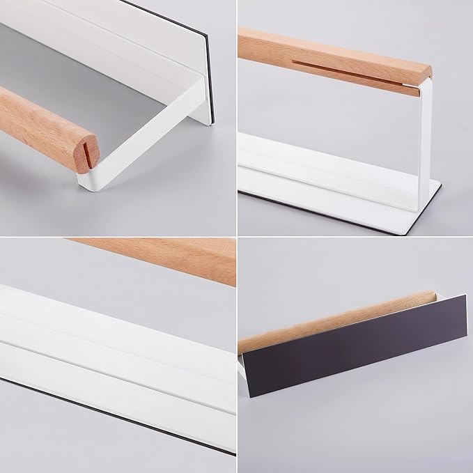KES Magnetic Paper Towel Holder, White Paper Towel Holder for Refrigerator, Wood & Metal Paper Towel Roll Holder, KPH502MA-WH