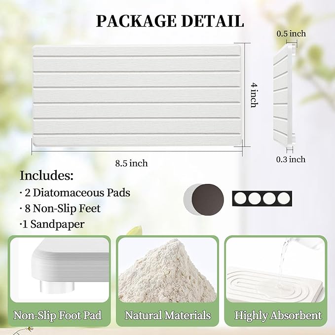 2 PCS Water Absorbing Diatomite Coasters, Stone Drying Mat for Kitchen Counter, Quick Dry Stone Mat Trays for Bathroom Kitchen Counter, Soap Dish Tray Used for Hand Soaps (White-B, 8.3" x 4") - Image 2