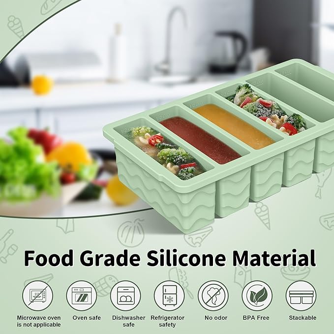 2-Pack Silicone Freezer Trays with Lid, 2 Large 2-Cup(500ml) & 6 Small 1/2-Cup(125ml) Soup Freezer Container Molds, Ice Cube Tray For Meal Prep & Freezing Soup, Stews, Sauces, Oven & Dishwasher-Safe - Image 2