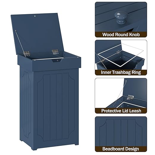 Function Home Trash Can Cabinet, 13 Gallon Kitchen Garbage Can, Wood Recycling Trash Bin, Freestanding Dog Proof Trash Can, Farmhouse Trash Cabinet with Lid for Home Kitchen Bathroom, Blue - Image 8