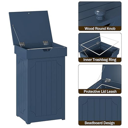 Function Home Trash Can Cabinet, 13 Gallon Kitchen Garbage Can, Wood Recycling Trash Bin, Freestanding Dog Proof Trash Can, Farmhouse Trash Cabinet with Lid for Home Kitchen Bathroom, Blue - Image 8
