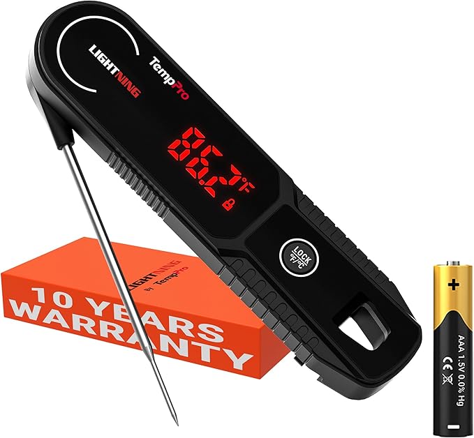 TempPro Lightning 1 Sec Instant Read Meat Thermometer, Kitchen Food Thermometer with 180° Rotating Display, IP67 Waterproof Cooking Thermometers for Deep Fry Smoker Grill BBQ(Previously ThermoPro) by TempPro
