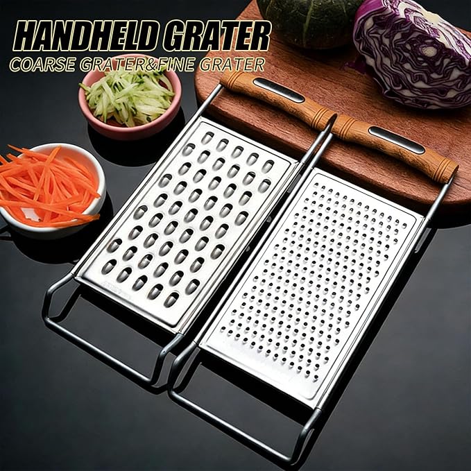 2 Pack Cheese Grater Handheld,Stainless Steel Zester Set of 2, Kitchen Flat Handheld Grater For Potato, Vegetable Chocolate, Spices,Carrot, Butter,Parmesan Cheese（Coarse Grater&Fine Grater） - Image 2