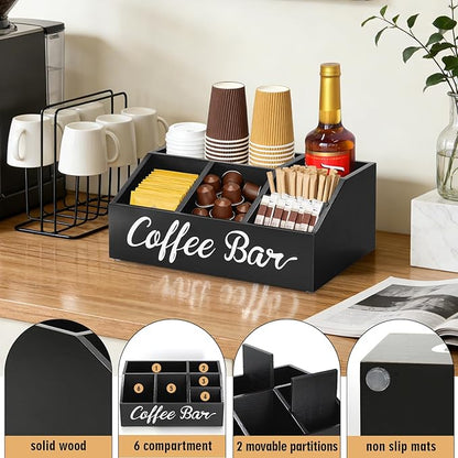 Coffee Station Organizer for Countertop, Wood Coffee Bar Organizer for Farmhouse Coffee Bar Decor, Tea Condiment Storage Organizer, Coffee Pod Holder and Coffee Bar Accessories - Image 5