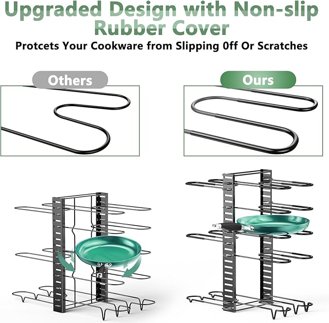 ORDORA Pots and Pans Organizer under Cabinet, 8 Tier Pot Organizers Rack Expandable 11.65" to 19.02" Height with 3 DIY Methods, Adjustable Pan Organizer inside Cabinet Kitchen Storage Organization - Image 2