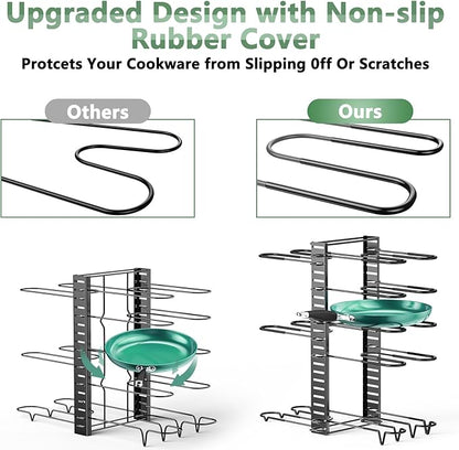 ORDORA Pots and Pans Organizer under Cabinet, 8 Tier Pot Organizers Rack Expandable 11.65" to 19.02" Height with 3 DIY Methods, Adjustable Pan Organizer inside Cabinet Kitchen Storage Organization - Image 2