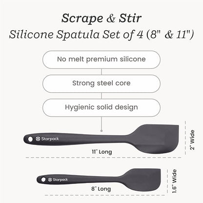 StarPack 'Scrape & Stir' Silicone Spatula Set (4 Pcs) - Heat Resistant Spatula Set 600°F - Food Grade Kitchen Spatulas - Nonstick Silicone Baking & Cooking Spatula - Rubber Spatulas for Kitchen Use