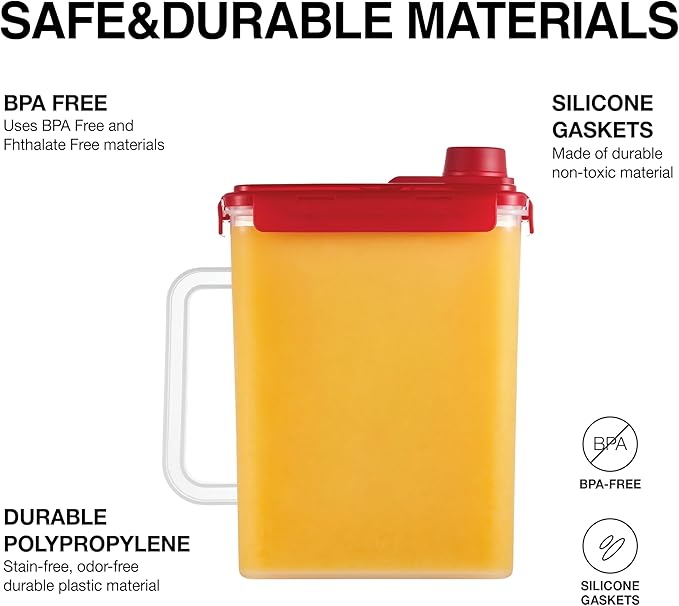 LocknLock Aqua Fridge Door Water Jug | Clear Pitcher | BPA Free Plastic Pitcher with Lid | 1 Gallon Pitcher with Lid for Water, Juice, Tea & More Beverages, Red