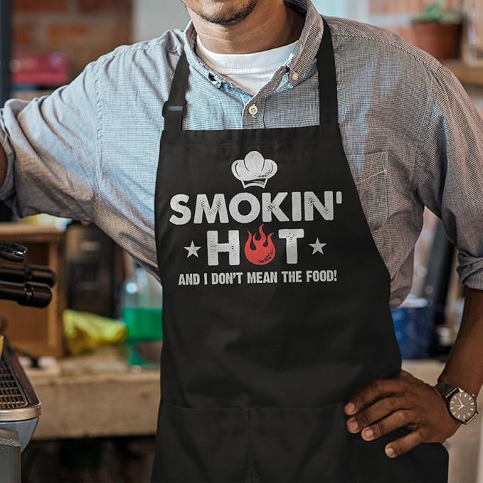 SANDJEST Funny Mens Aprons with Pockets for BBQ Grilling Cooking Grandpa Husband Apron for Birthday Christmas Father's Day