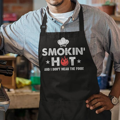 SANDJEST Funny Mens Aprons with Pockets for BBQ Grilling Cooking Grandpa Husband Apron for Birthday Christmas Father's Day