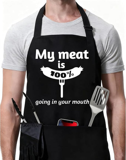 Rosoz Funny BBQ Black Chef Aprons for Men, Adjustable Kitchen Cooking Aprons for Men, Dad, Husband - Birthday, Father's Day