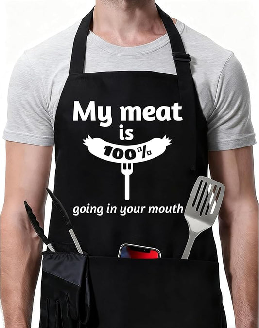 Rosoz Funny BBQ Black Chef Aprons for Men, Adjustable Kitchen Cooking Aprons for Men, Dad, Husband - Birthday, Father's Day