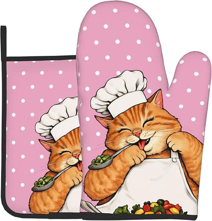 Cat Oven Mitts - Pink Oven Mitts and Pot Holders Sets of 2 Cute Kitten Cooker Kitchen Mitts Hot Pads for Baking Grilling by DZGlobal