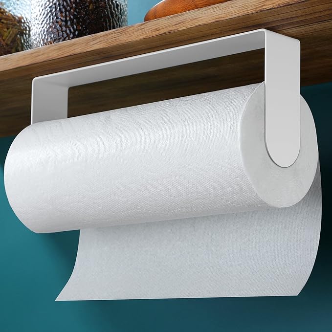 ZUNTO Paper Towel Holder Under Cabinet - Paper Towel Rack for Kitchen, Adhesive Paper Towel Holder SUS304 Stainless Steel(White) by ZUNTO
