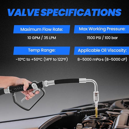 Pneumatic Oil Gun Dispenser, Oil Control Valve Nozzle 1/2-Inch NPT Inlet, Heavy Duty Air Operated Control Valve Dispenser for Motor, Gear, Lubricants, Synthetic Hydraulic Fluid and Antifreeze