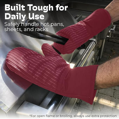 Silicone Oven Mitts - Red Set of 2-12.5" - Heat Resistant to 536 F / 280 C Kitchen Gloves - Professional Grade Protection Hot Cooking Baking